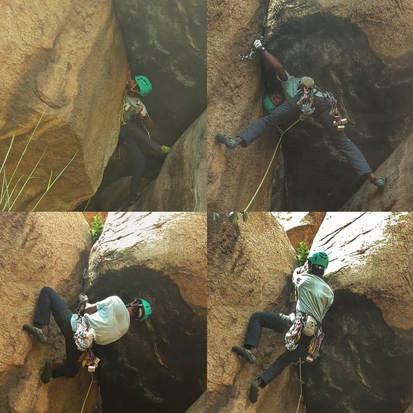 Aravind Selvam on the crux of Devil's Snare.