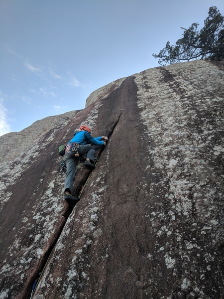 Jon approaches the top of the crack and is about ready to transition onto the slab.