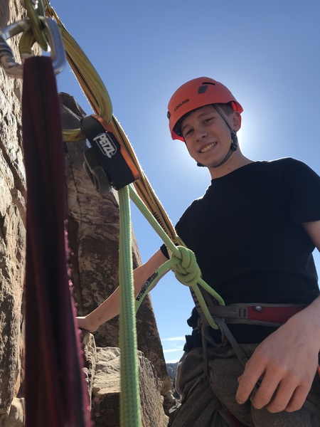 Nathan on the belay ledge