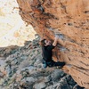 Throwin' real hard only to realize its a huge jug like every other hold on the route. Photo taken by Tanner Clegg.