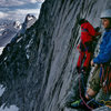 Mark and Dale late in the day. We ended up doing the last two pitches in the dark: the long mellow A2 pitch and Dale's short free pitch to the NE Ridge. At least this time we had bivy gear. In 1981 Jay and I shivered thru a long cold night.