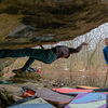 Aaron Hwang airborne on the crux.