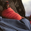 Rains and Hud (Mark Hudon) at the bivy ledge on the morning of day 2. I suspect few if any ascents were made using the way we went way back then. The freeing of the route definitely found a different way to go. Too many thin blade cracks on the line we took.