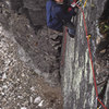 Rick Wilcox on the 1st pitch of 'Across the Great Divide' during the first ascent in the fall of 1975. It was a 3 day affair and Rick was there for start and the finish.