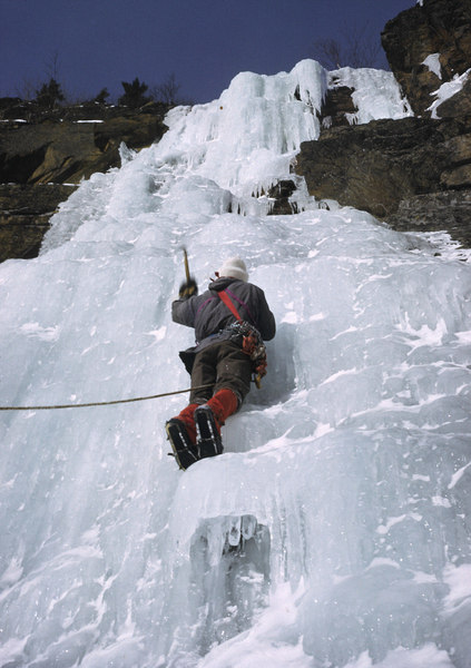 A.J. LaFluer leading the 1st pitch on the FA of 'Gully #1' in 1974.