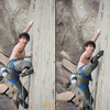 Jordan Cannon works the "karate kick" move at the mono pocket crux. 2018-03-28