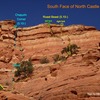 South Face routes. View is from the main saddle and is extremely foreshortened.