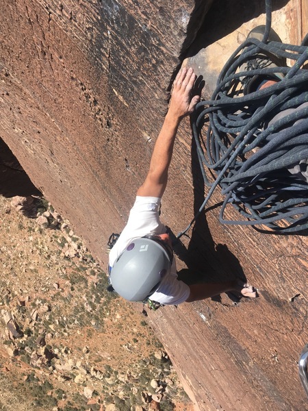 The last (crux) section of the route at the top of pitch 5.