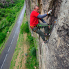 Jared Nielson on the first ascent of Marshuka Melee. This photo looks down-canyon (north)