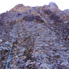 Matt Selman on the second pitch of Fish Pin. This was the first ascent (April 10, 2012) after much needed changes were made to the route.