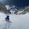 Booting up the N couloir of Feather Peak