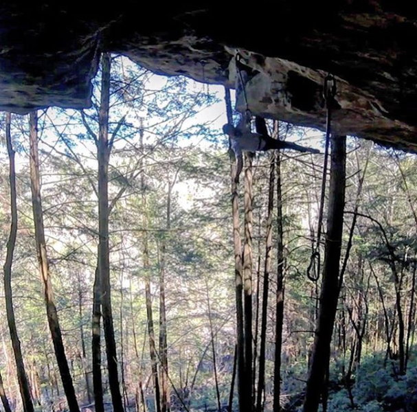 Chilling at the lip on a free-solo ascent of "Heresy (5.11c)"