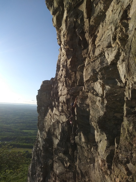 Navigating the second pitch. Top right shows rope at one option for a traverse out right. Not sure it's in the right spot.