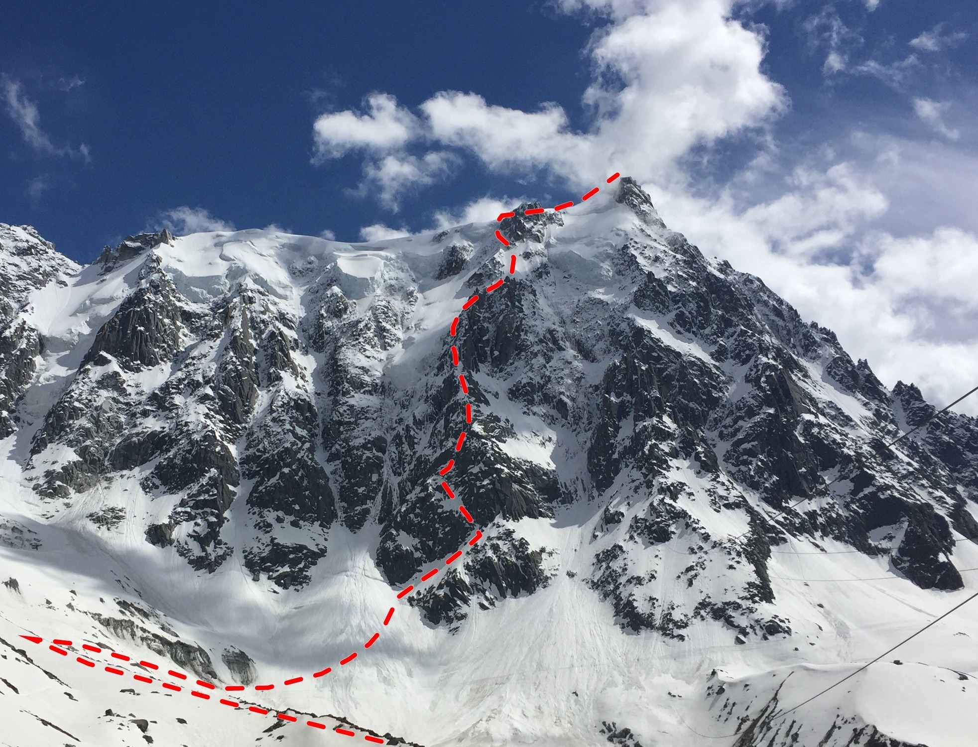 North Face of the Aiguille du Midi in winter-like conditions.