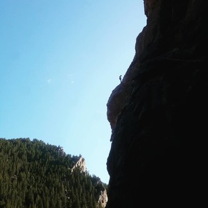 Bill Wright at the first belay of Pseudo Sidetrack, May 2018.