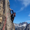 John Plotz, Iconic Hitchhiker photo: Start of Pitch 5 with Wine Spires in background.