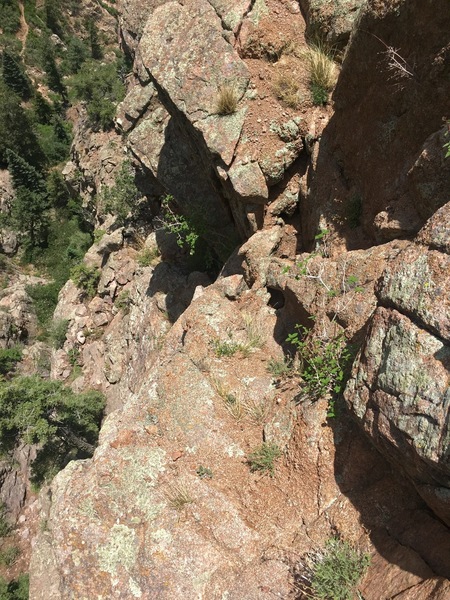 View down the crux pitch from the chimney