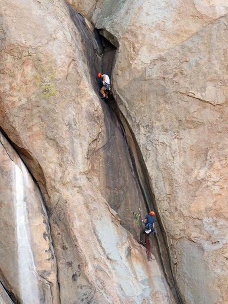 Sean Peters leading the 2nd pitch of Candyland. Photo by Greg Opland