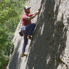 Aaron in the middle of the crux.