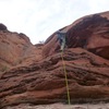 Giselle leads the start of the second pitch through the wicked cool limey band above the Ft Apache.