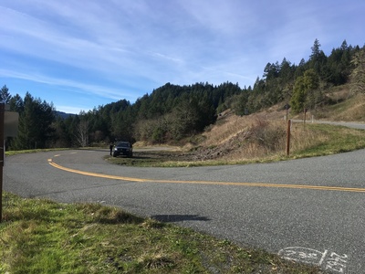 Parking area for Chezem Cliffs at intersection of Chezem Road and Hwy 299