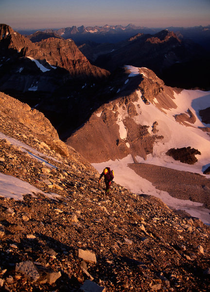 Dave Mention on the choss approach to the North Ridge in August 1998