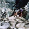 Eric Scranton climbing thru the maze of the Bypass Glacier in August 2002. Bit of a puzzle but we eventually solved it without too much backtracking.