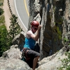 Basile keeping close to the rock climbing through the crux.