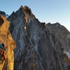 The final downclimb in the golden hour.