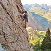 Eric looking for bliss, opening arete of Halcyon