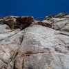 Start of pitch 1 - follow the cracks up and to the right of the roof.