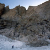 Mary Erdei on final approach to the West Face of Fremont in August 1985