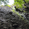 Lowering from the Dirtigo anchors after leading Mowgli Grape to avoid the wasp's nest on MG. Waterfall is from recent rainfall. 6/4/18