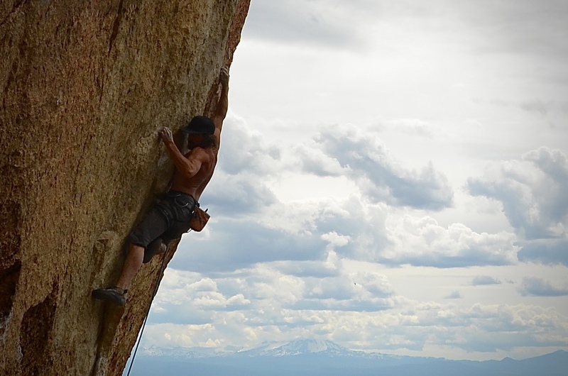 Heading for the last bolt and crux.