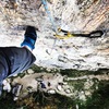 Looking down from the chains on this amazing route