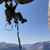 First ascent of the 2nd pitch of Willy Wonka, aiding with Ross Lake in the background