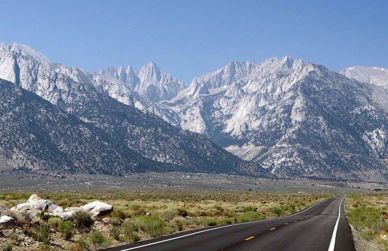 Looking at Mt. Whitney on the way to Whitney Portal