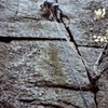 H.Barber on the first pitch (Recluse) the day of the first ascent of The Big Plum 1973