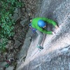 Benson sinking the jams at the crux