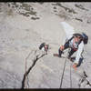 Simul belay of Margy Floyd (before we were married) and Tom Sherman.. They both look like they are having fun!! It is such a good feeling to get on the route after the approach. 7/23/2000