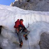 Sept. 9, 2018: Toad climbing the schrund (15'; slightly overhung in the upper few feet). Funnest part of the route!