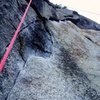 Juggy flake just above the crux. Power through to the next bolt!