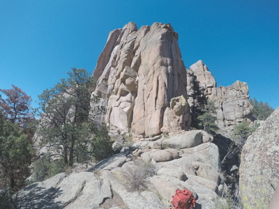 The left side with the dark feature is the Wunsch's Dihedral, You can see a tiny little person on Turf Spreader (5.11b). Beautiful point just north of the crag.