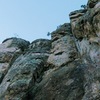 Jason at the anchor & Brendon on belay, the bolts near the crack below. The last climb of the day after sunset.