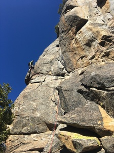 P2 traverse just before '5.9 powerful bulge' and 'horrendous rope drag'