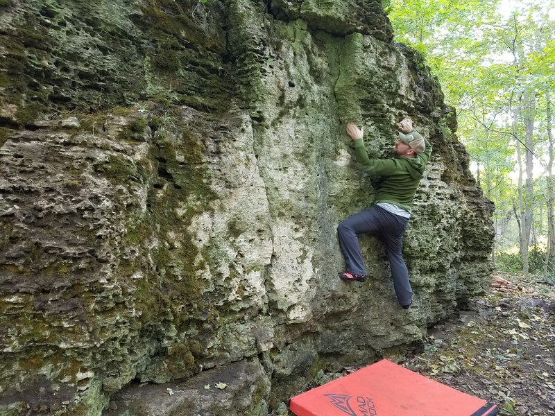 Matt on crux section of Tick Tock Traverse