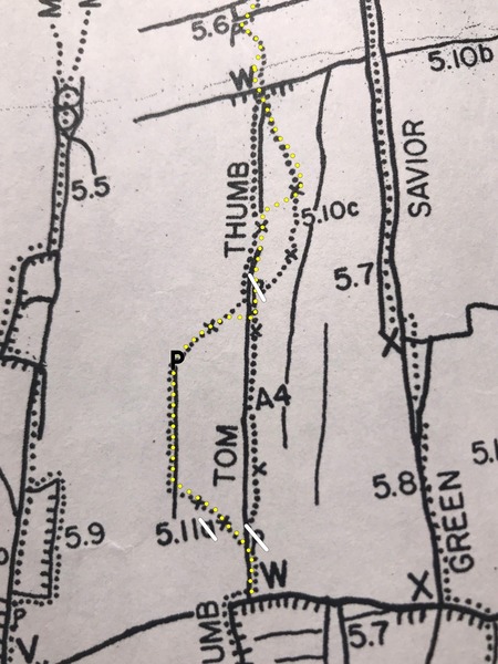 Tom Thumb p3
<br>
Slight deviAtion from the topo’s line seemed the most natural . A bit confusing.