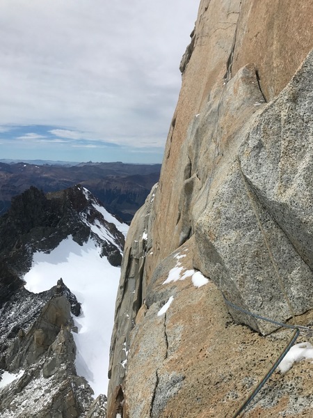 Fun exposed traverse on the route.