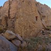 Panorama of the Pink Face / Big Tower crag. I'm on Muppet Show (5.9)