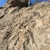 Heidi at the top of her first sport lead climb.